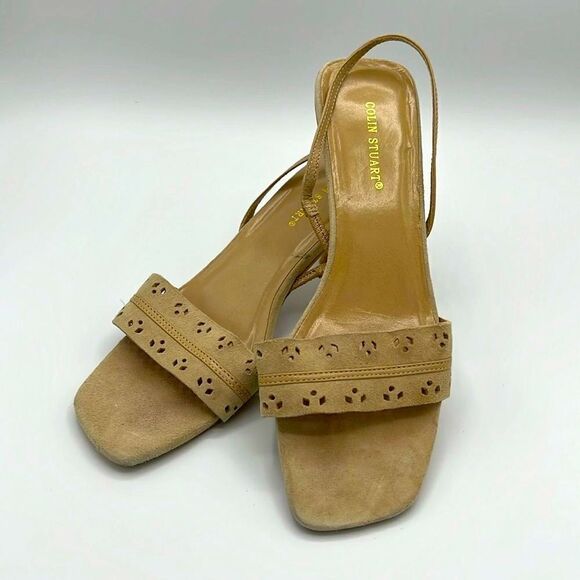 Colin Stuart Suede Tan Suede Kitten Sling back Heels Size 6.5 B19A - Picture 1 of 7